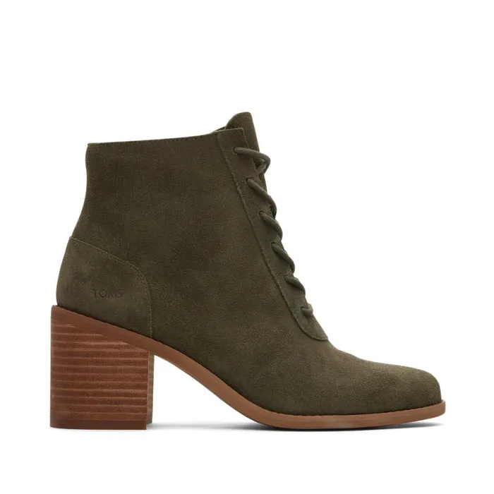 Toms Boots and Booties Evelyn Heeled Boot Suede Olive 8211 Women