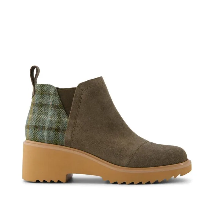 Toms Boots and Booties Maude Wedge Boot Canteen Suede Cozy Plaid 8211 Women