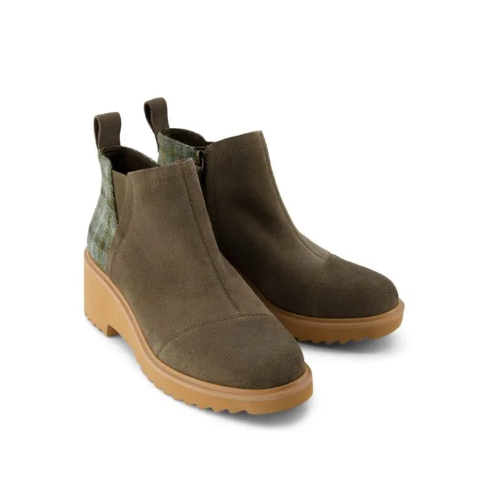 Toms Boots and Booties Maude Wedge Boot Canteen Suede Cozy Plaid 8211 Women Toms Boots and Booties Maude Wedge Boot Canteen Suede Cozy Plaid 8211 Women