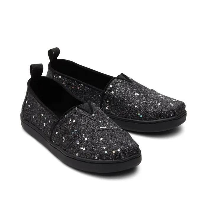 Toms TOMS Classics Alpargata Kids Shoe Cosmic Black Glitter 8211 KidsWomen Toms TOMS Classics Alpargata Kids Shoe Cosmic Black Glitter 8211 KidsWomen