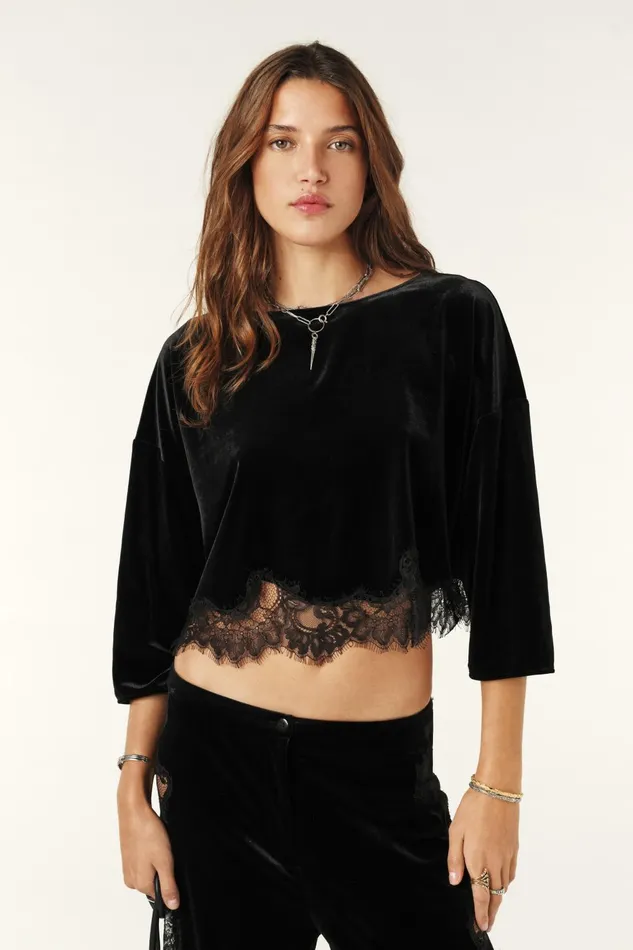 Top With Lace Vadim Black Women Baandsh Tops and Shirts