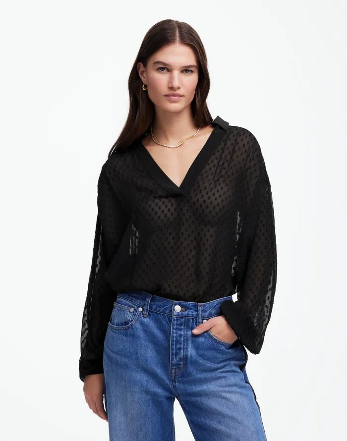 Tops and Shirts Women Madewell LongSleeve Popover Top True Black