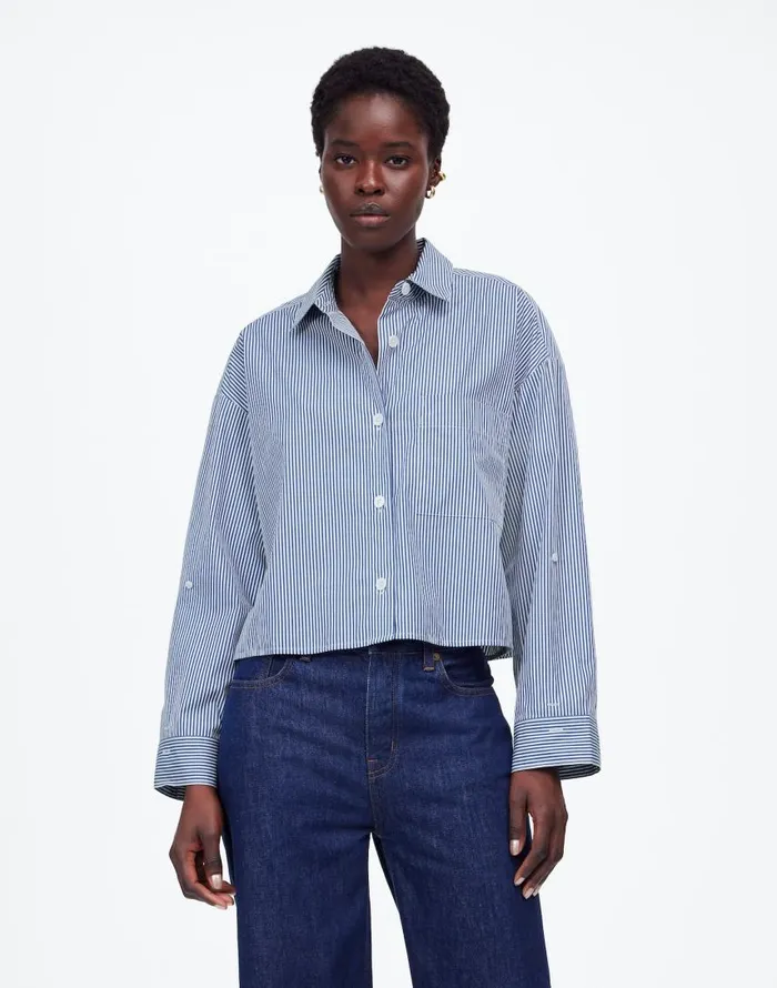 Tops and Shirts Women Madewell Poplin StraightHem Shirt Blue And White Even Stripe Tops and Shirts Women Madewell Poplin StraightHem Shirt Blue And White Even Stripe