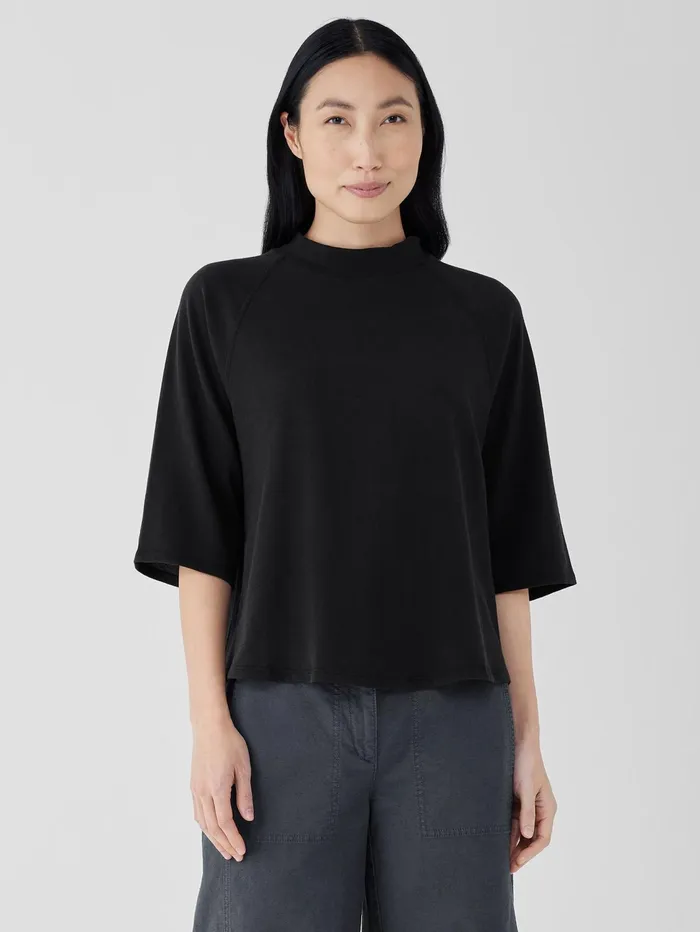 Tops and Tees Women Eileen Fisher Cozy Organic Cotton Slub Mock Neck Top Black