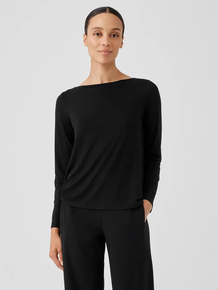 Tops and Tees Women Eileen Fisher Fine Jersey Cowl Neck Top Black