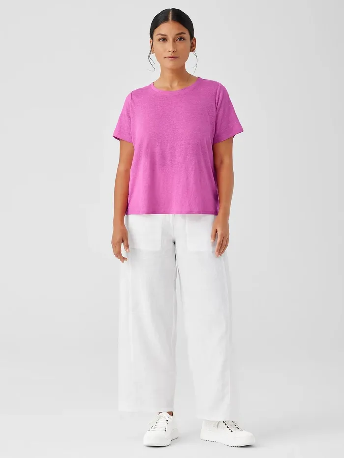 Tops and Tees Women Eileen Fisher Organic Linen Jersey Crew Neck Tee Black