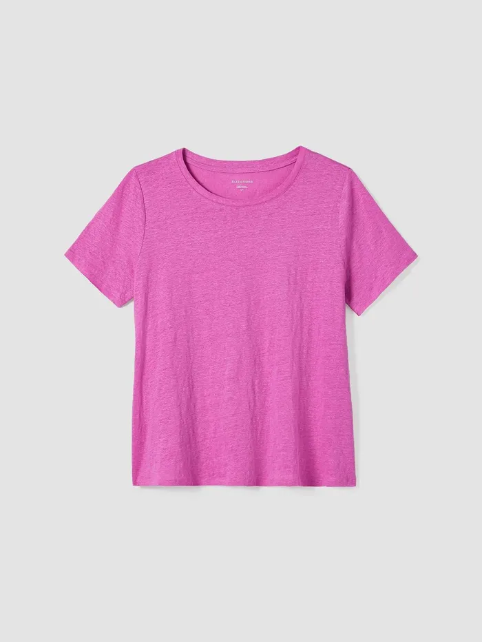 Tops and Tees Women Eileen Fisher Organic Linen Jersey Crew Neck Tee Black