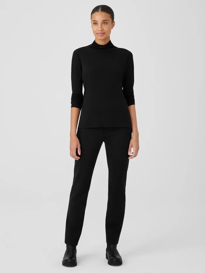 Tops and Tees Women Eileen Fisher Stretch Silk Jersey Scrunch Neck Top Black