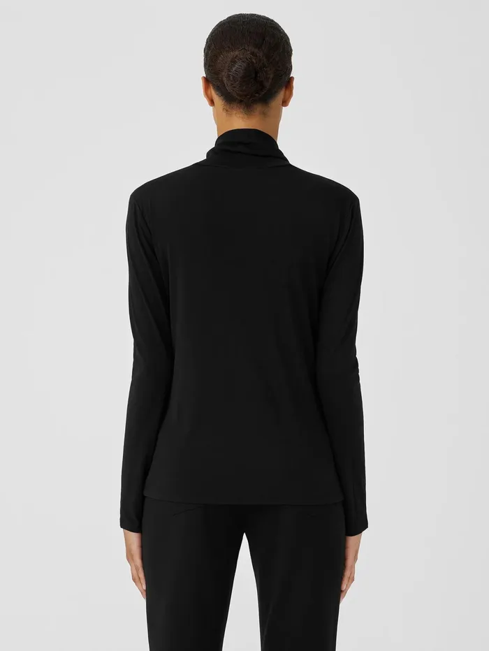 Tops and Tees Women Eileen Fisher Stretch Silk Jersey Scrunch Neck Top Black