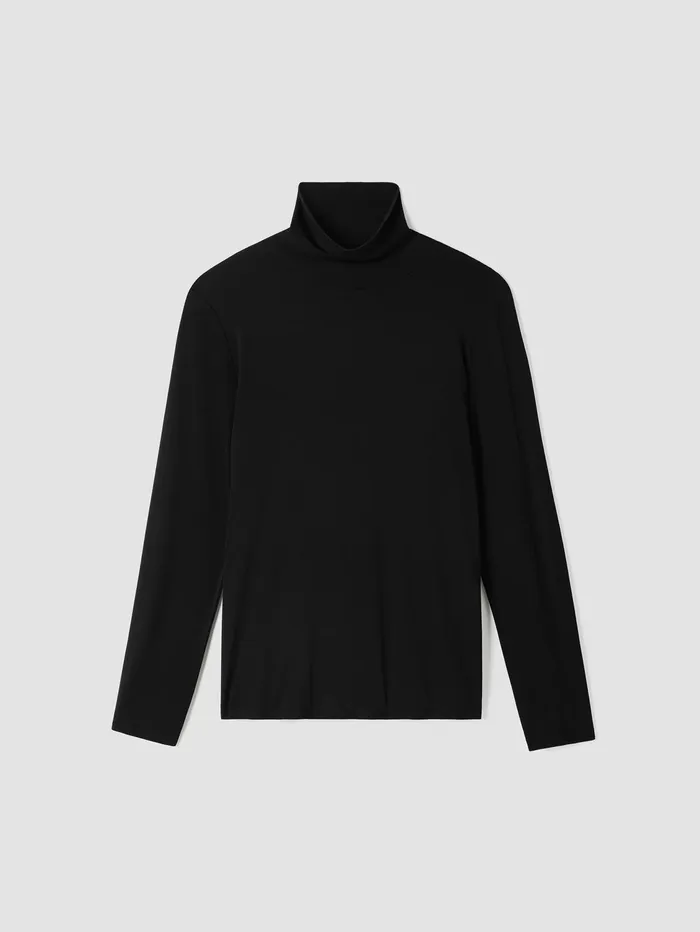 Tops and Tees Women Eileen Fisher Stretch Silk Jersey Scrunch Neck Top Black