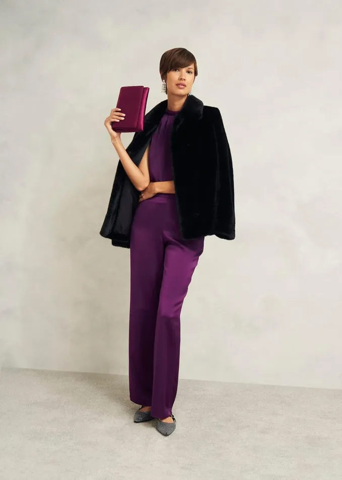 Tops Women HOBBS Eren Satin Blouse Vibrant Purple