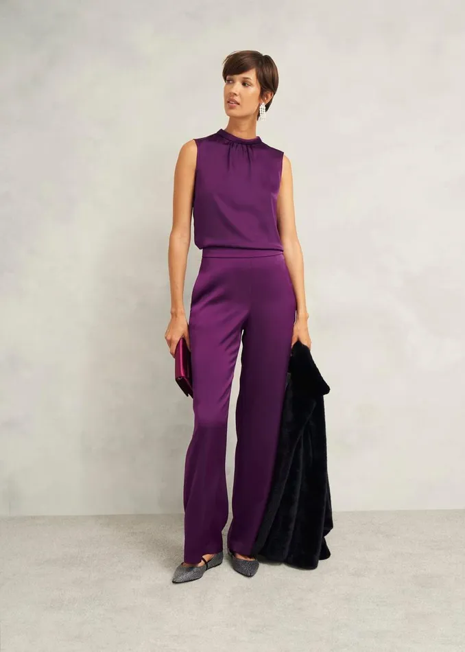 Tops Women HOBBS Eren Satin Blouse Vibrant Purple