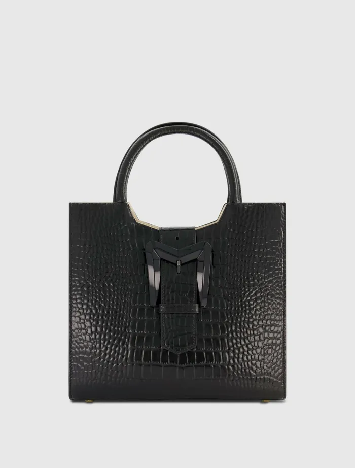 Totes Women Buckled Medium Croco Black Leather Tote Bag with Detachable Strap Black Mac Duggal Totes Women Buckled Medium Croco Black Leather Tote Bag with Detachable Strap Black Mac Duggal