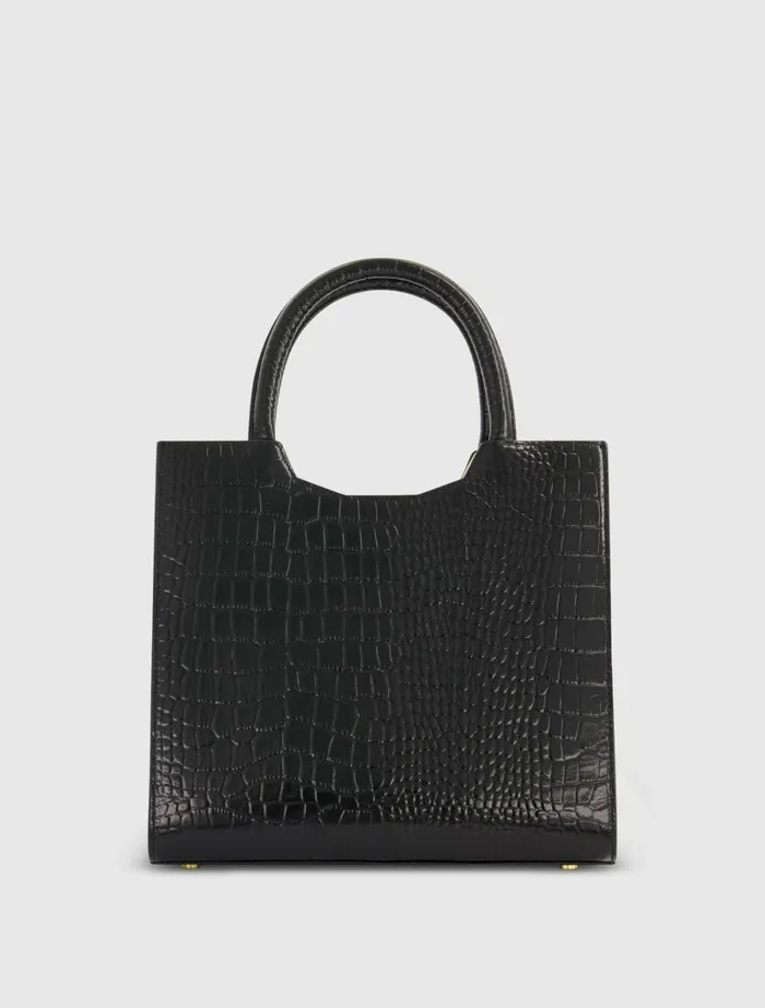 Totes Women Buckled Medium Croco Black Leather Tote Bag with Detachable Strap Black Mac Duggal