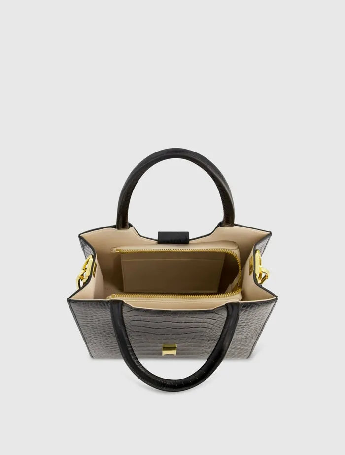 Totes Women Buckled Medium Croco Black Leather Tote Bag with Detachable Strap Black Mac Duggal