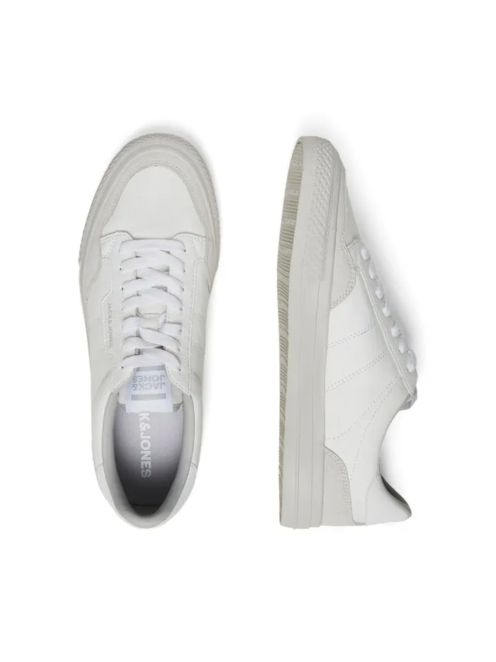 Trainers JACK and JONES Mens FAUX LEATHER LOGO SNEAKERS White Winter White Casaul