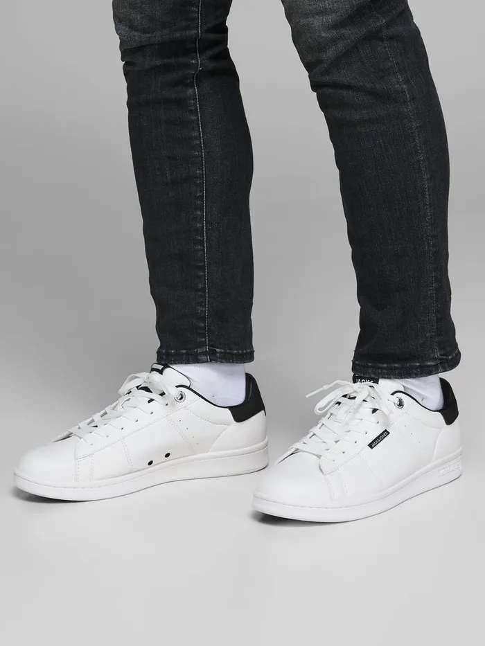 Trainers JACK and JONES Mens PU LEATHER SNEAKERS White Anthracite Casaul
