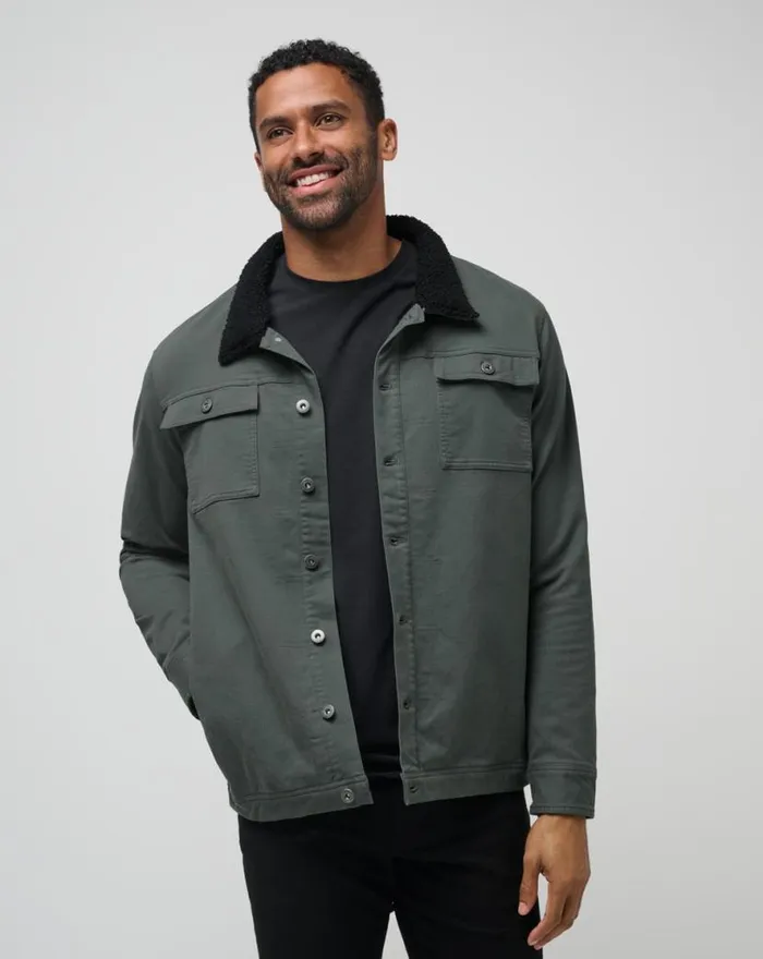TravisMathew CLOUD DENIM SHERPA JACKET Balsam Green Men Jackets TravisMathew CLOUD DENIM SHERPA JACKET Balsam Green Men Jackets