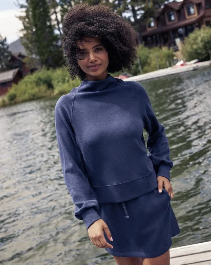 TravisMathew DELIGHTFUL FUNNEL NECK Heather Navy Blazer Women Hoodies and Pullovers TravisMathew DELIGHTFUL FUNNEL NECK Heather Navy Blazer Women Hoodies and Pullovers