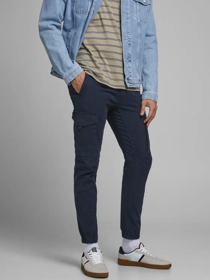 Trousers JACK and JONES Mens PAUL FLAKE AKM 542 CARGO TROUSERS Blue Navy Blazer