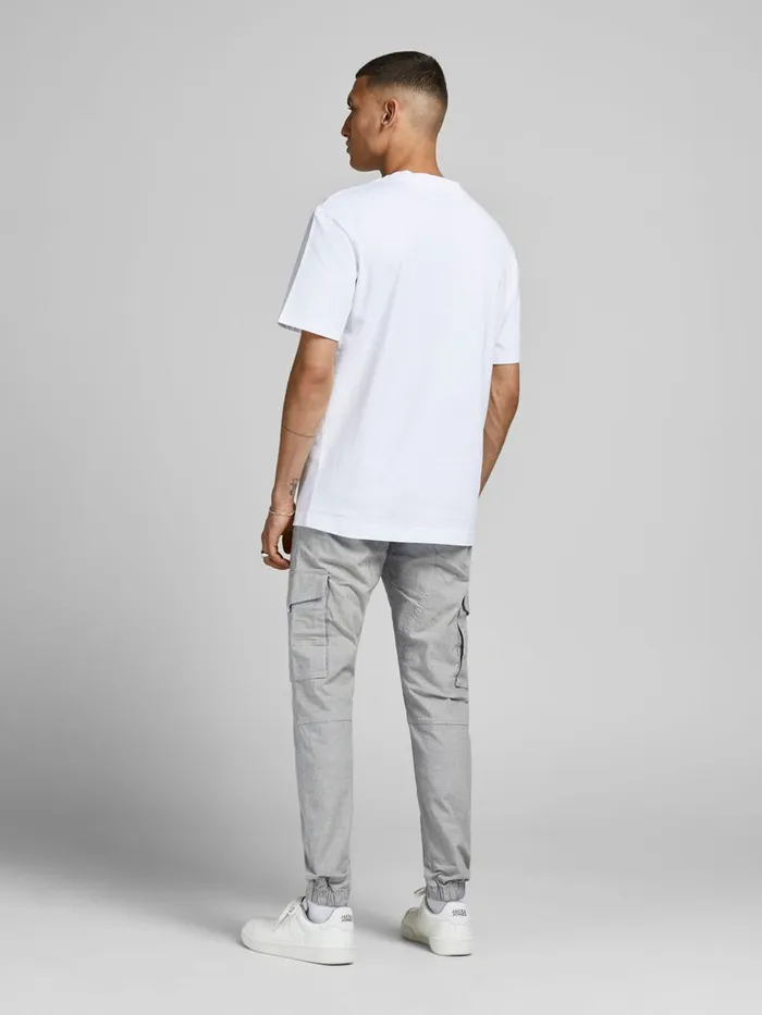 Trousers JACK and JONES Mens PAUL FLAKE AKM CHECKED CARGO TROUSERS Grey Light Gray