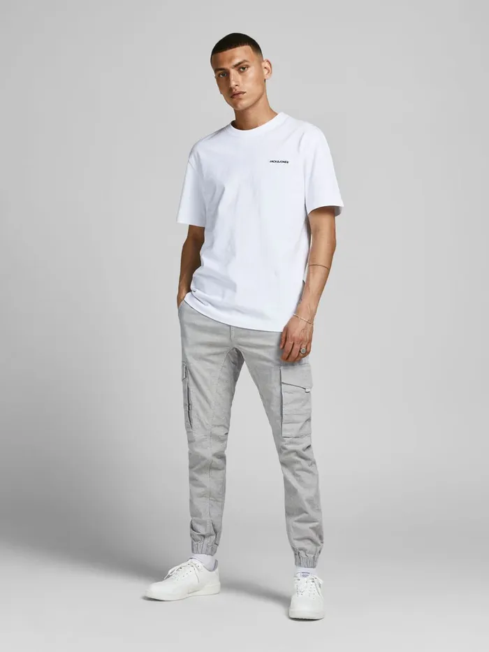 Trousers JACK and JONES Mens PAUL FLAKE AKM CHECKED CARGO TROUSERS Grey Light Gray