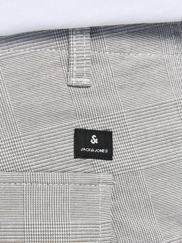 Trousers JACK and JONES Mens PAUL FLAKE AKM CHECKED CARGO TROUSERS Grey Light Gray
