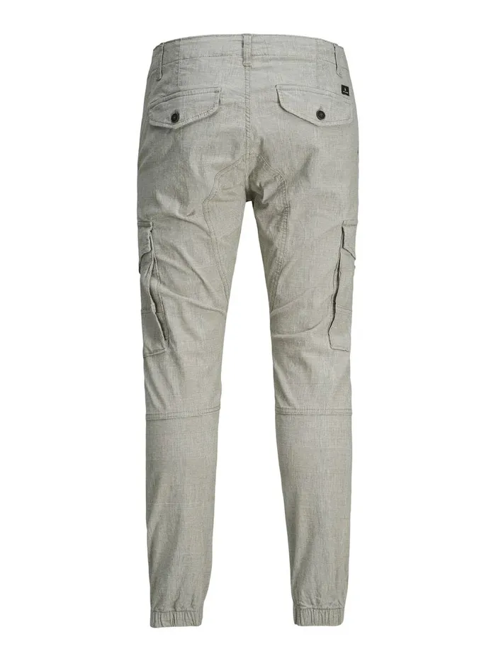Trousers JACK and JONES Mens PAUL FLAKE AKM CHECKED CARGO TROUSERS Grey Light Gray