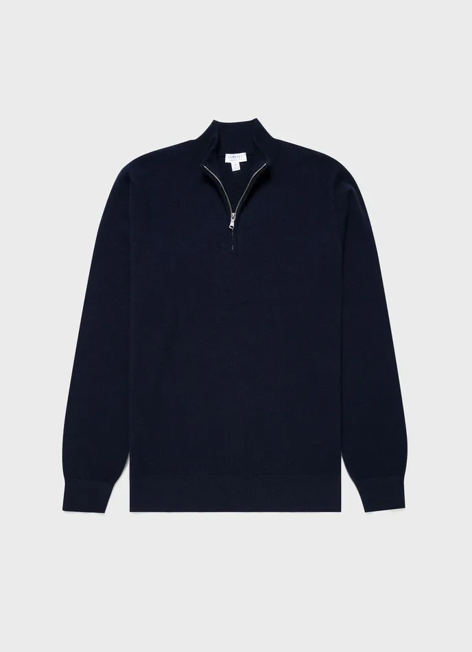 ussunspel Knitwear Men Cashmere Zip Neck Jumper Navy