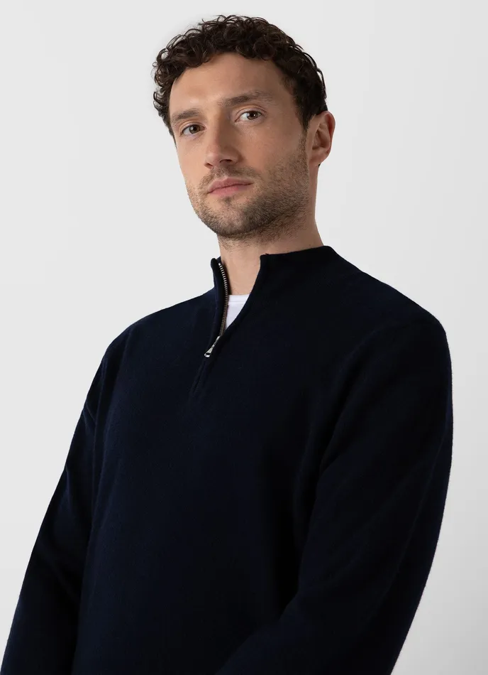 ussunspel Knitwear Men Cashmere Zip Neck Jumper Navy