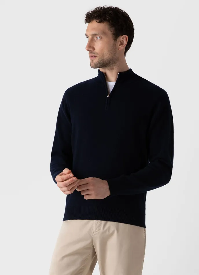 ussunspel Knitwear Men Cashmere Zip Neck Jumper Navy