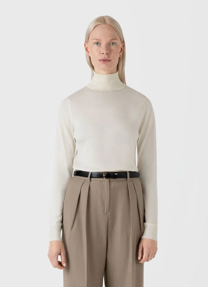 ussunspel Merino Silk Roll Neck Jumper Ivory Women Knitwear