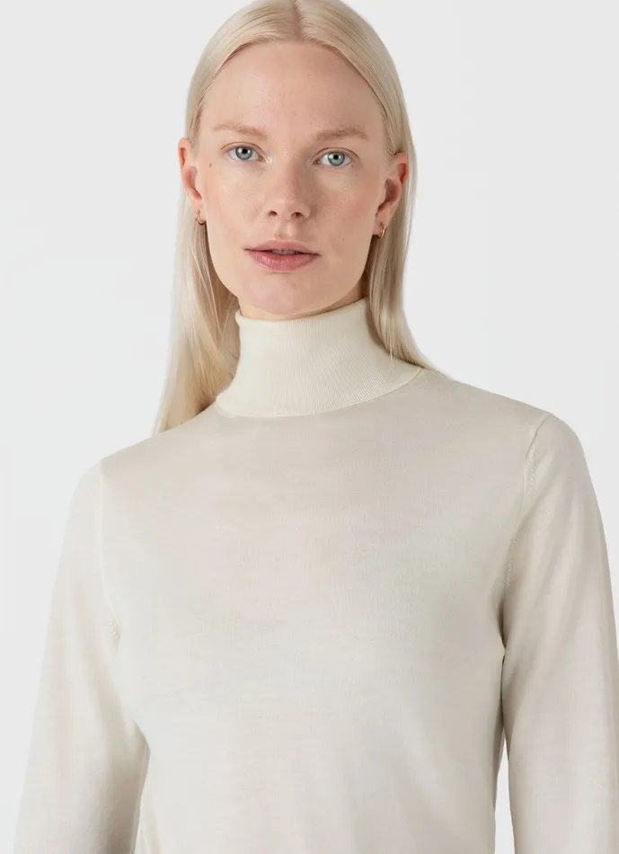ussunspel Merino Silk Roll Neck Jumper Ivory Women Knitwear ussunspel Merino Silk Roll Neck Jumper Ivory Women Knitwear