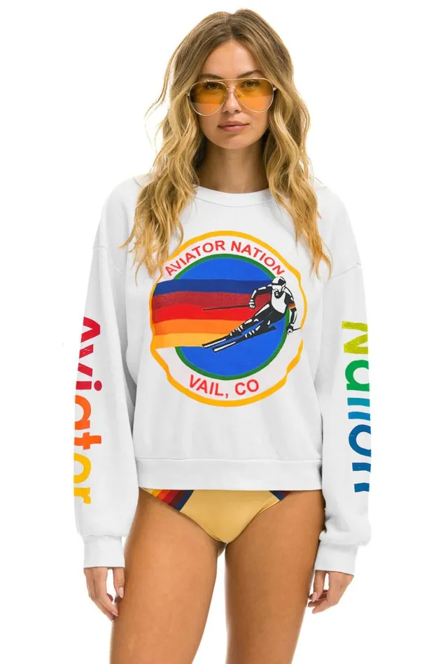 Vail Relaxed Crew Sweatshirt 8211 White WomenMen Aviator Nation Sweatshirts