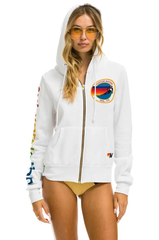 Vail Zip Hoodie 8211 White WomenMen Aviator Nation Hoodies