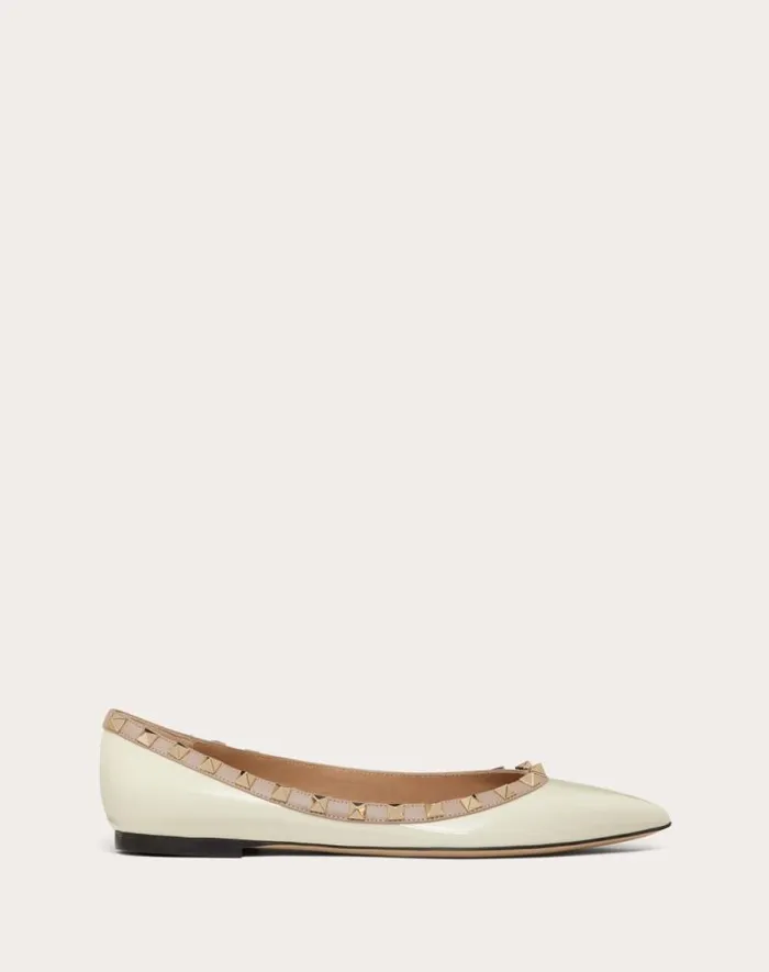 Valentino Ballerinas Woman Patent Rockstud Ballet Flat For Woman In Poudre Poudre