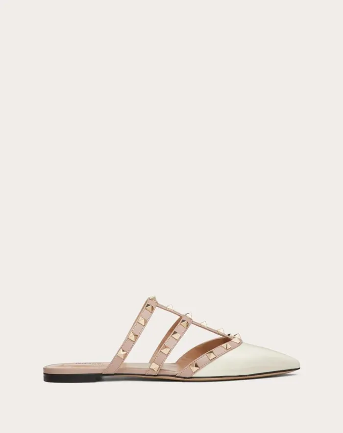 Valentino Ballerinas Woman Rockstud Patentleather Mule For Woman In Ivorypoudre Ivorypoudre