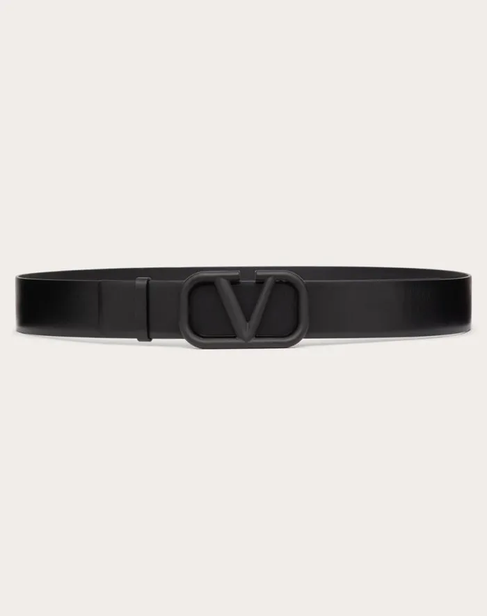 Valentino Belts Man Vlogo Signature Calfskin Belt For Man In Black Black