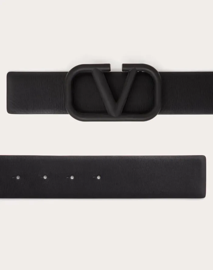 Valentino Belts Man Vlogo Signature Calfskin Belt For Man In Black Black Valentino Belts Man Vlogo Signature Calfskin Belt For Man In Black Black