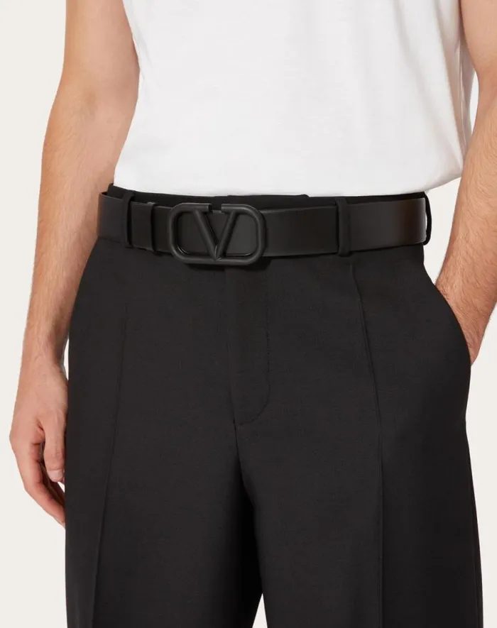 Valentino Belts Man Vlogo Signature Calfskin Belt For Man In Black Black Valentino Belts Man Vlogo Signature Calfskin Belt For Man In Black Black