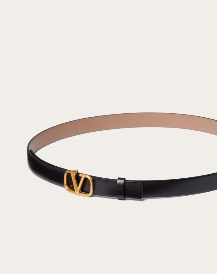 Valentino Belts Woman Reversible Vlogo Signature Belt In Glossy Calfskin 20 Mm For Woman In Blackpure Red Blackpure Red