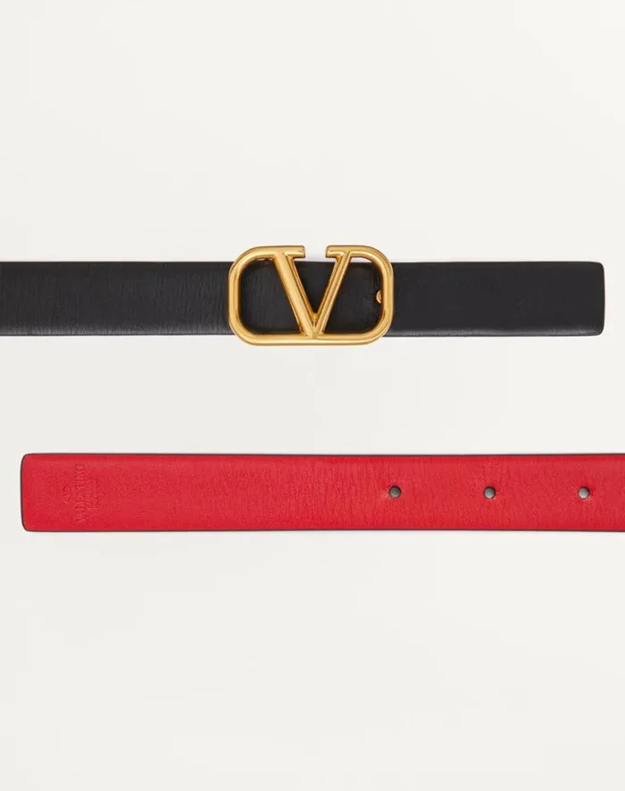 Valentino Belts Woman Reversible Vlogo Signature Belt In Glossy Calfskin 20 Mm For Woman In Blackpure Red Blackpure Red