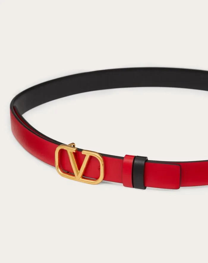 Valentino Belts Woman Reversible Vlogo Signature Belt In Glossy Calfskin 20 Mm For Woman In Blackpure Red Blackpure Red