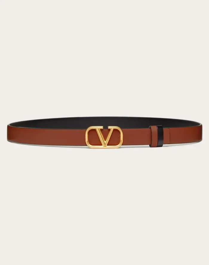 Valentino Belts Woman Reversible Vlogo Signature Belt In Glossy Calfskin 20 Mm For Woman In Blackpure Red Blackpure Red