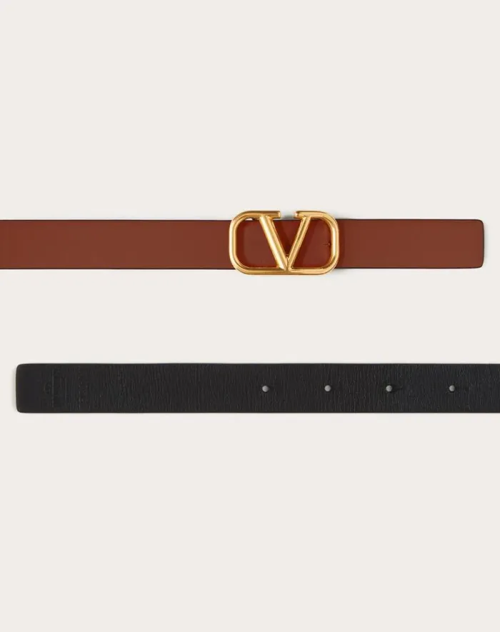 Valentino Belts Woman Reversible Vlogo Signature Belt In Glossy Calfskin 20 Mm For Woman In Blackpure Red Blackpure Red