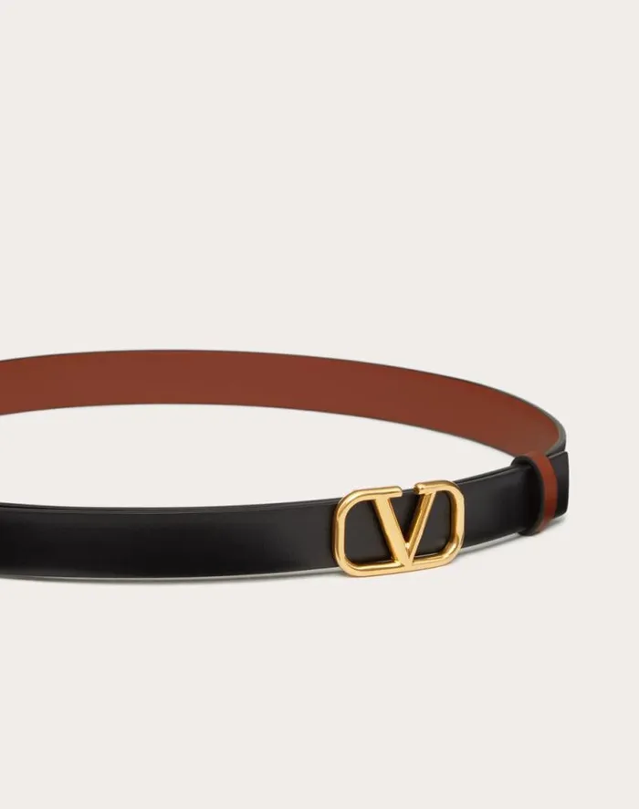Valentino Belts Woman Reversible Vlogo Signature Belt In Glossy Calfskin 20 Mm For Woman In Blackpure Red Blackpure Red