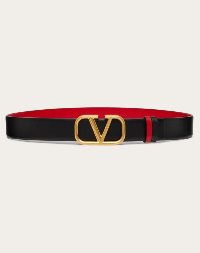 Valentino Belts Woman Reversible Vlogo Signature Belt In Glossy Calfskin 30 Mm For Woman In Saddle Brownblack Saddle Brownblack