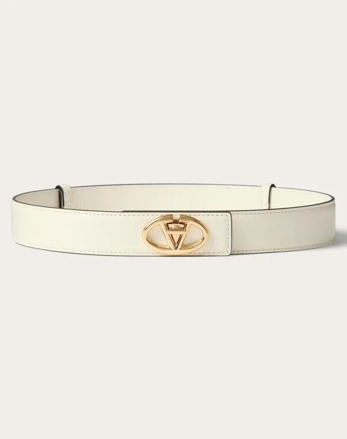 Valentino Belts Woman The Bold Edition Vlogo Calfskin Belt 30 Mm For Woman In Ivory Ivory