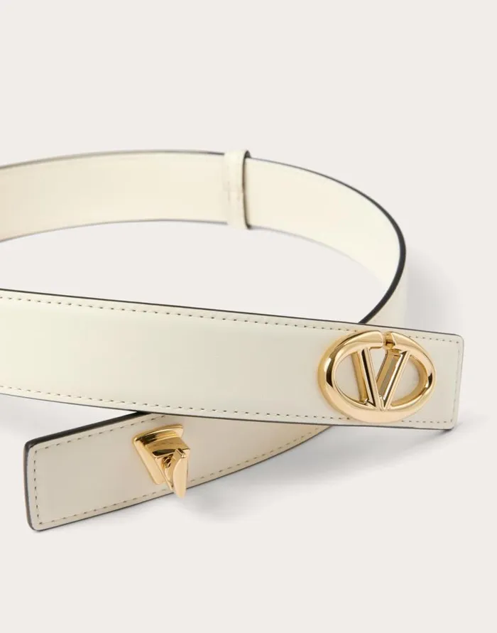 Valentino Belts Woman The Bold Edition Vlogo Calfskin Belt 30 Mm For Woman In Ivory Ivory