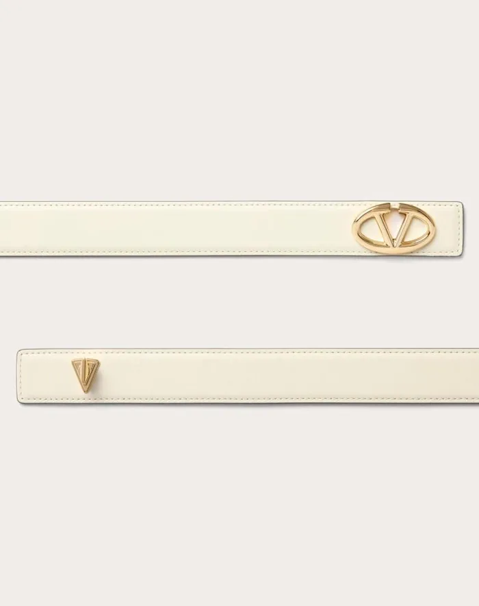 Valentino Belts Woman The Bold Edition Vlogo Calfskin Belt 30 Mm For Woman In Ivory Ivory